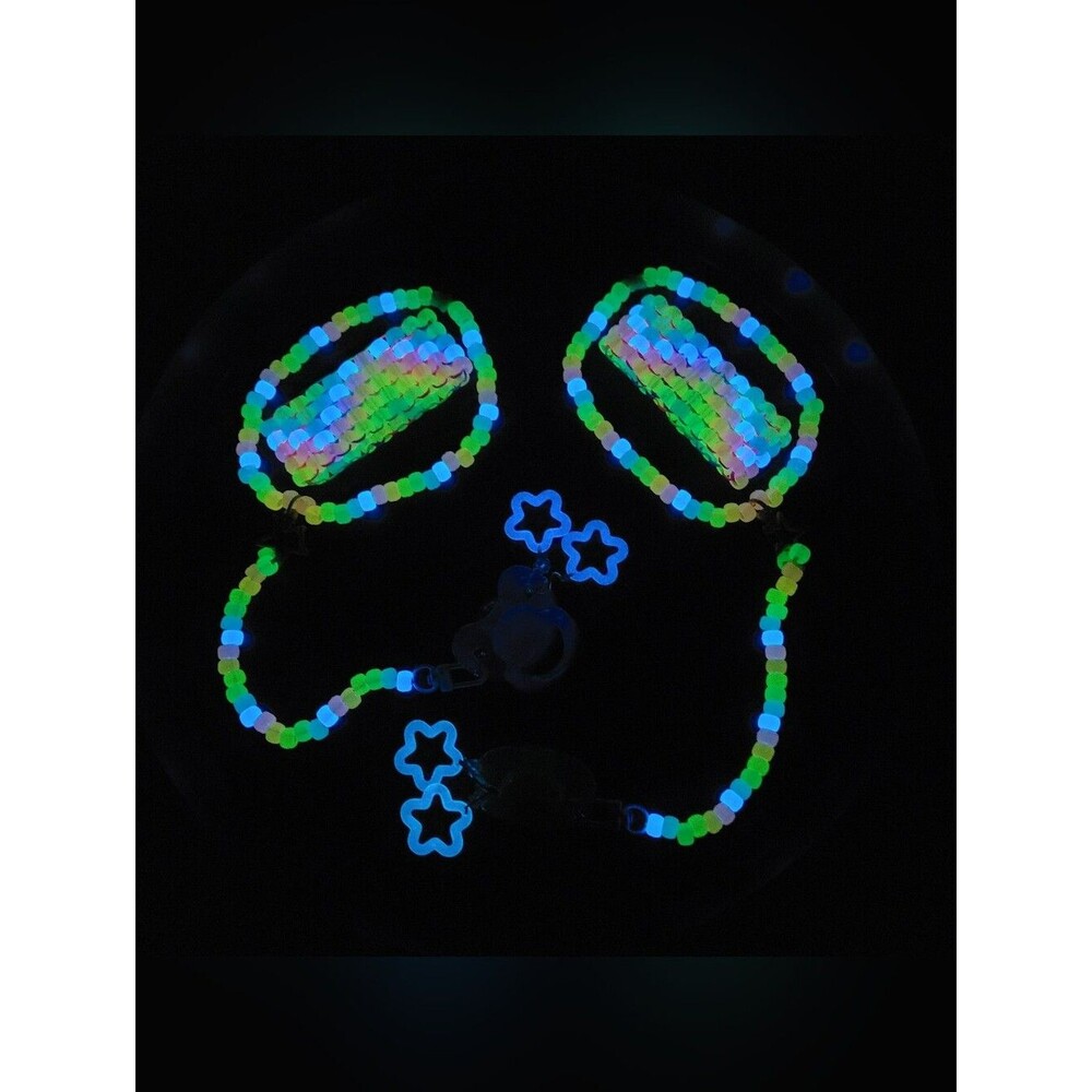 2pc rainbow glow convertible choker & removable binky cord necklace star charm - Picture 4 of 11